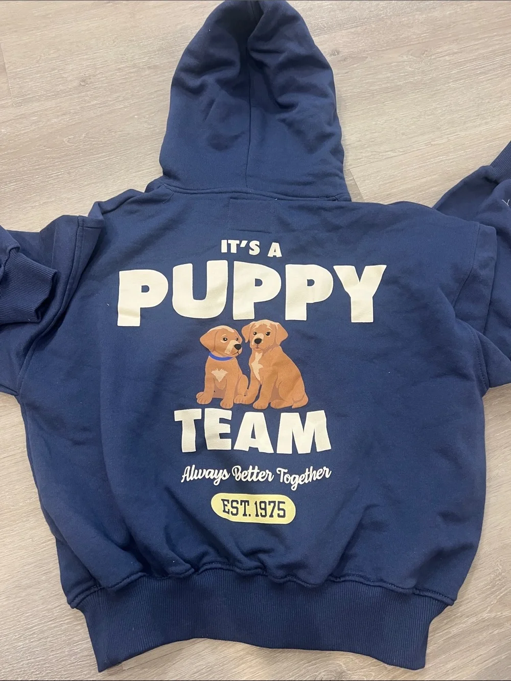 Zara Navy Hoodie with Puppy Team Graphic
